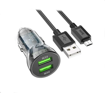 Автомобільний зарядний блок Hoco Z47 QC3.0 (2USB) + кабель MicroUSB чорний