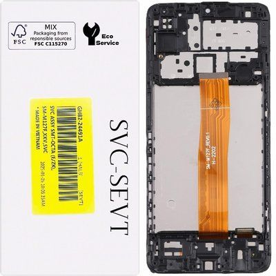 Дисплей для Samsung M127 Galaxy M12 с сенсором и рамкой черный (GH82-25042A) Original