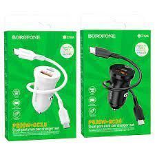 Автомобильный зарядный блок Borofone BZ18A PD20W+QC3.0 (1 Type-C, 1USB, 3A) + кабель Type-C - Lightning белый