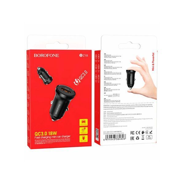 Автомобильный зарядный блок Borofone BZ18 QC3.0 (1USB, 3A)