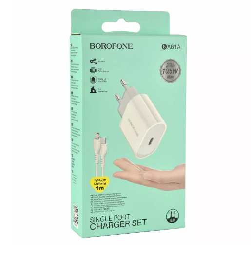 Зарядный блок Borofone BA61A PD 10.5W (1 Type-C/2.1A) + кабель Type-C - Lightning белый