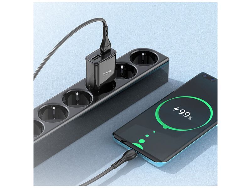 Зарядний блок Hoco C88A (2USB, 2.4A) + кабель Type-C чорний