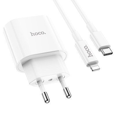 Зарядний блок Hoco C94A (PD20W) + кабель Type-C - Lightning білий
