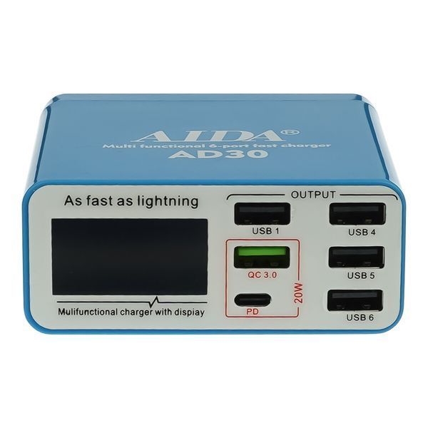 Мережева зарядна станція Aida AD30 (5 USB / 1 Type-C, Fast Charge 3.0, 40W)