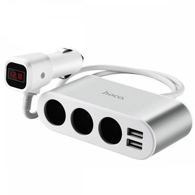 Автомобільний зарядний розгалужувач Hoco Z13 + 2USB сталевий