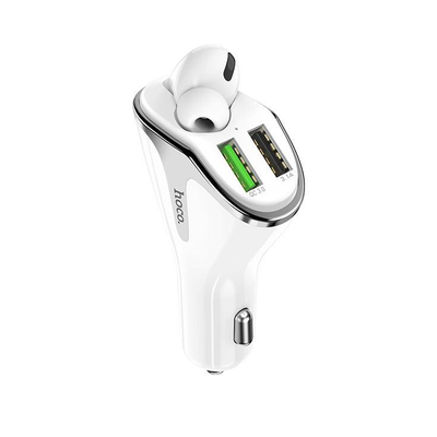 Автомобільний зарядний блок Hoco E47 Pro Traveller wireless headset QC3.0 (2USB, 3.1A) з гарнітурою білий