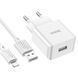 Зарядный блок Hoco C106A (1USB, 2.1A) + кабель Lightning белый