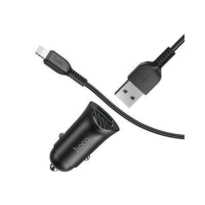 Автомобільний зарядний блок Hoco Z39 QC3.0 (2USB) + кабель Lightning чорний