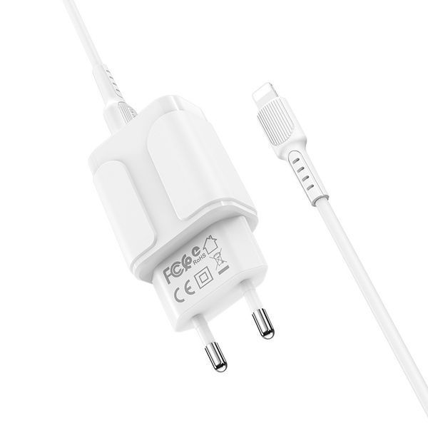 Зарядный блок Borofone BA37A (2USB/2.4A) + кабель Lightning белый