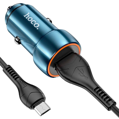 Автомобільний зарядний блок Hoco Z46 QC3.0 (1USB, 18W) + кабель Type-C синій