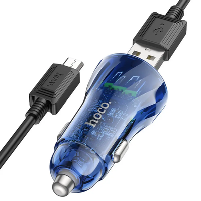 Автомобільний зарядний блок Hoco Z47 QC3.0 (2USB) + кабель MicroUSB синій